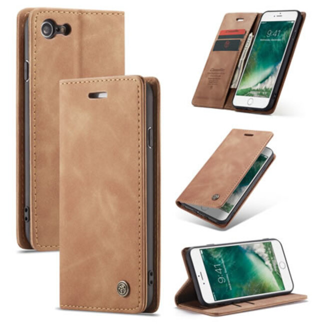 CaseMe - Telefoonhoesje geschikt voor iPhone SE 2022 - Wallet Book Case - Magneetsluiting - Bruin