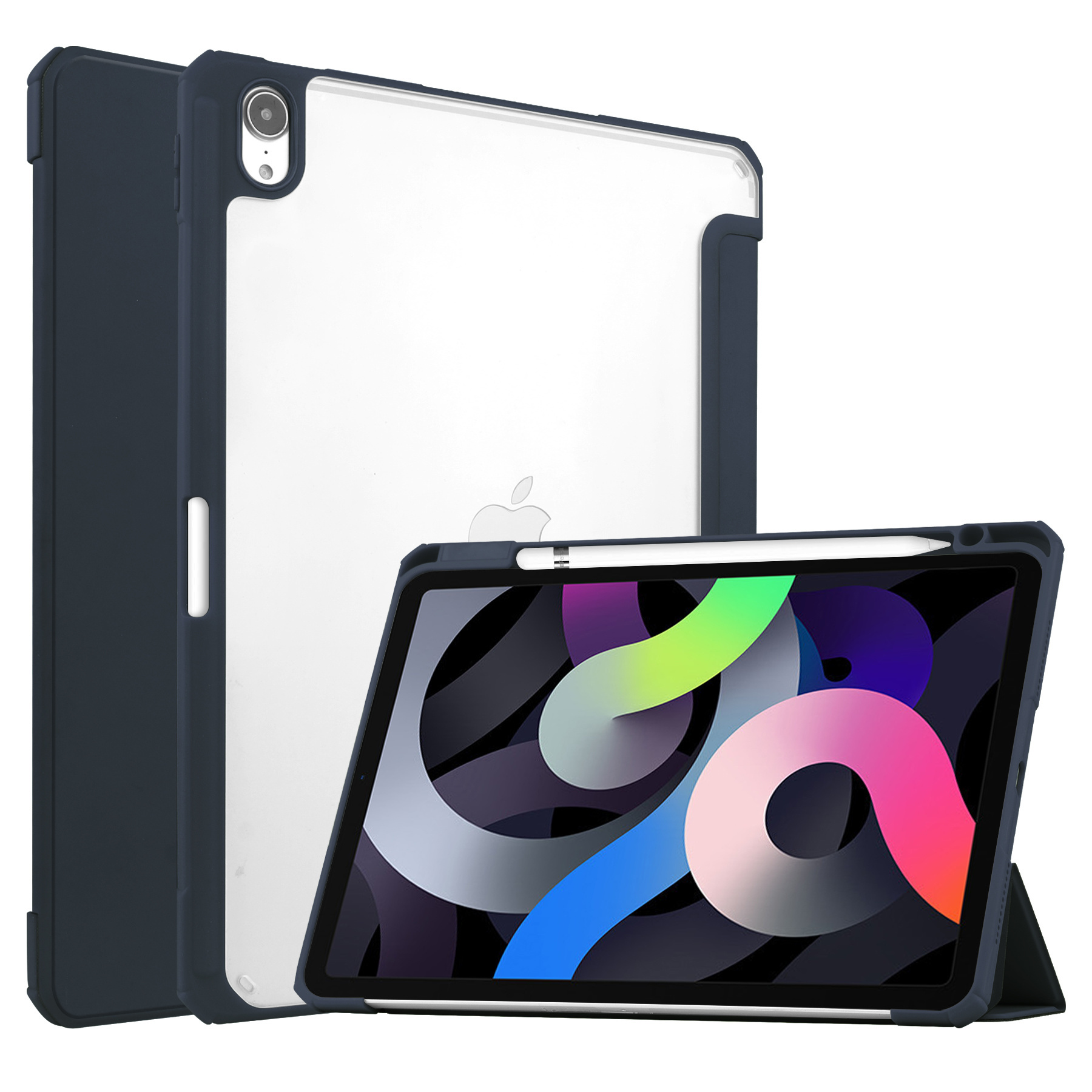 Case2go - Tablet Hoes geschikt voor Apple iPad Air 11 (2024) / Apple iPad Air 10.9 (2022) - Transparante Case - Tri-fold Back Cover - Met Auto Wake/Sleep functie - Blauw afbeelding