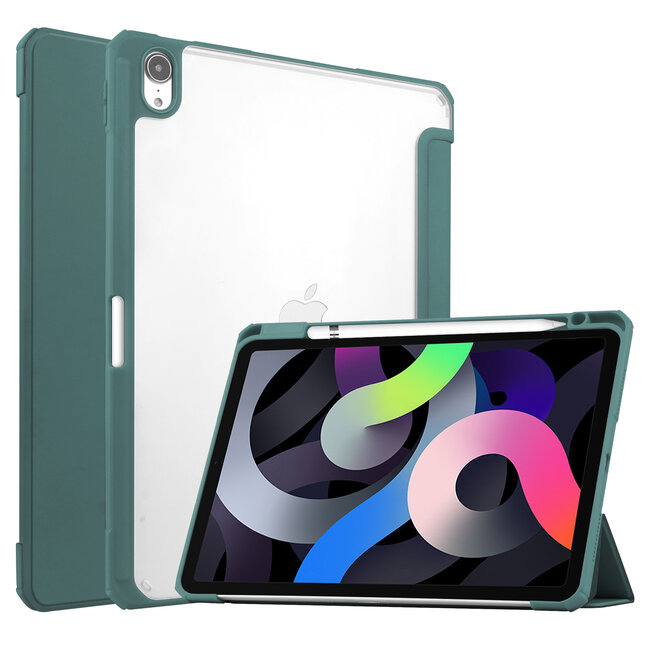 Case2go - Tablet Hoes geschikt voor iPad Air 10.9 (2022) - Transparante Case - Tri-fold Back Cover - Met Auto Wake/Sleep functie - Donker Groen