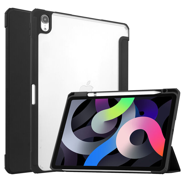 Case2go - Tablet Hoes geschikt voor iPad Air 10.9 (2022) - Transparante Case - Tri-fold Back Cover - Met Auto Wake/Sleep functie - Zwart