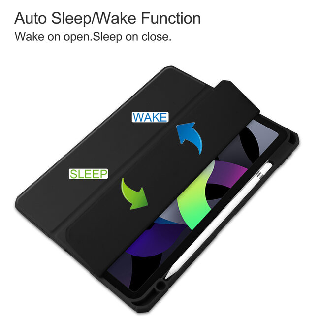 Case2go - Tablet Hoes geschikt voor Apple iPad Air 11 (2024) / Apple iPad Air 10.9 (2022) - Transparante Case - Tri-fold Back Cover - Met Auto Wake/Sleep functie - Zwart