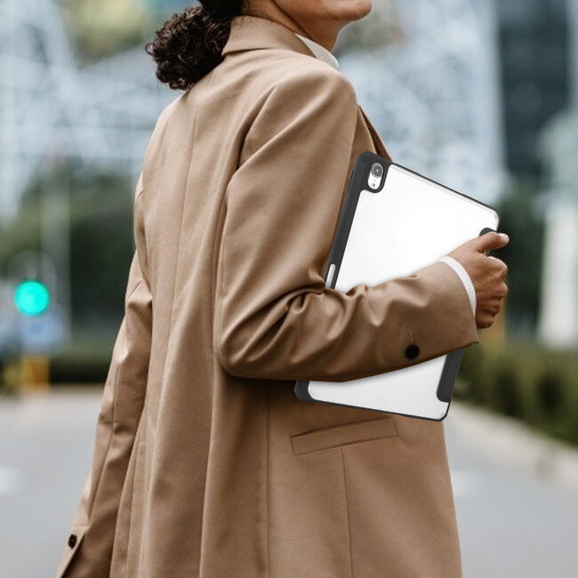 Case2go - Tablet Hoes geschikt voor Apple iPad Air 11 (2024) / Apple iPad Air 10.9 (2022) - Transparante Case - Tri-fold Back Cover - Met Auto Wake/Sleep functie - Zwart