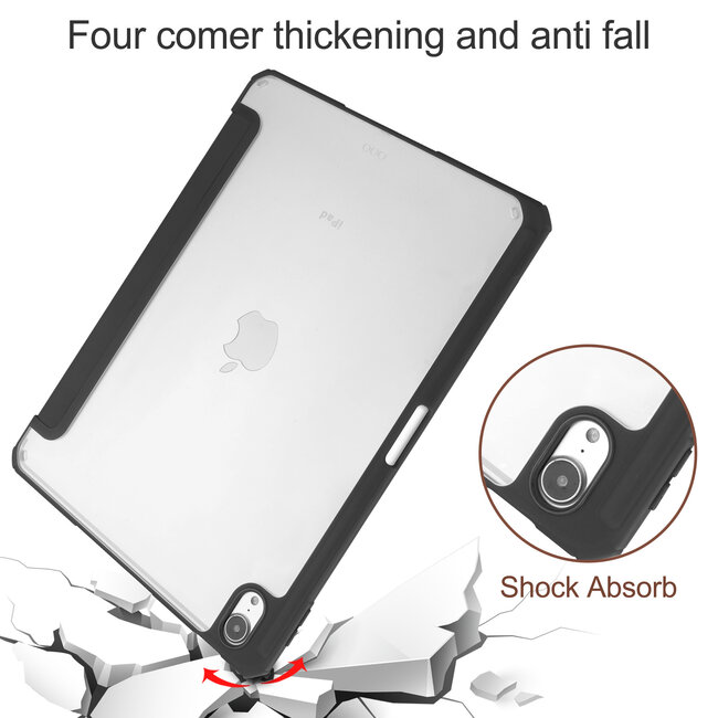 Case2go - Tablet Hoes geschikt voor Apple iPad Air 11 (2024) / Apple iPad Air 10.9 (2022) - Transparante Case - Tri-fold Back Cover - Met Auto Wake/Sleep functie - Zwart