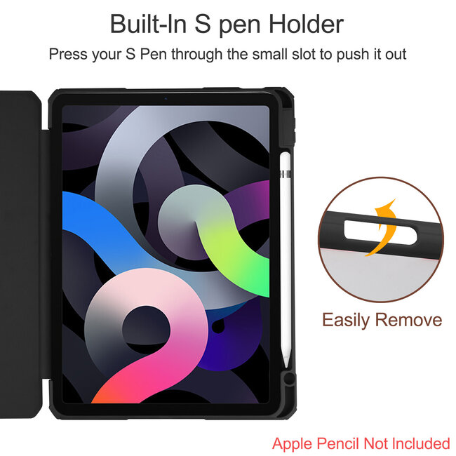 Case2go - Tablet Hoes geschikt voor Apple iPad Air 11 (2024) / Apple iPad Air 10.9 (2022) - Transparante Case - Tri-fold Back Cover - Met Auto Wake/Sleep functie - Zwart