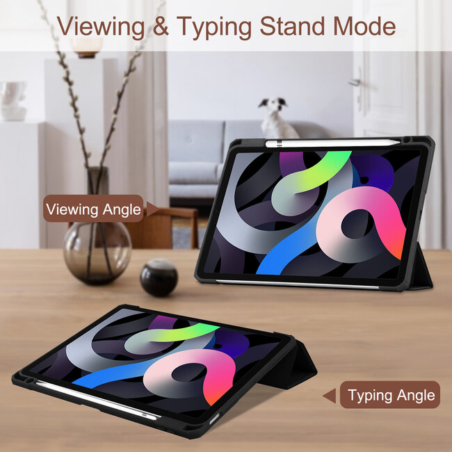 Case2go - Tablet Hoes geschikt voor Apple iPad Air 11 (2024) / Apple iPad Air 10.9 (2022) - Transparante Case - Tri-fold Back Cover - Met Auto Wake/Sleep functie - Zwart