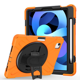 Case2go Case2go - Tablet Hoes geschikt voor iPad Air 10.9 (2022) - Hand Strap Armor Case - met handvat en standaard - Oranje
