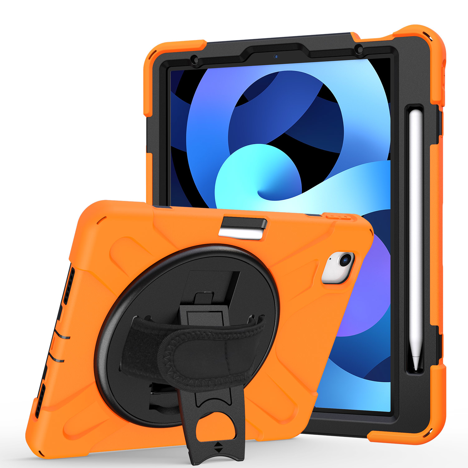 Case2go - Tablet Hoes geschikt voor Apple iPad Air 11 (2024) / Apple iPad Air 10.9 (2022) - Hand Strap Armor Case - met handvat en standaard - Oranje afbeelding