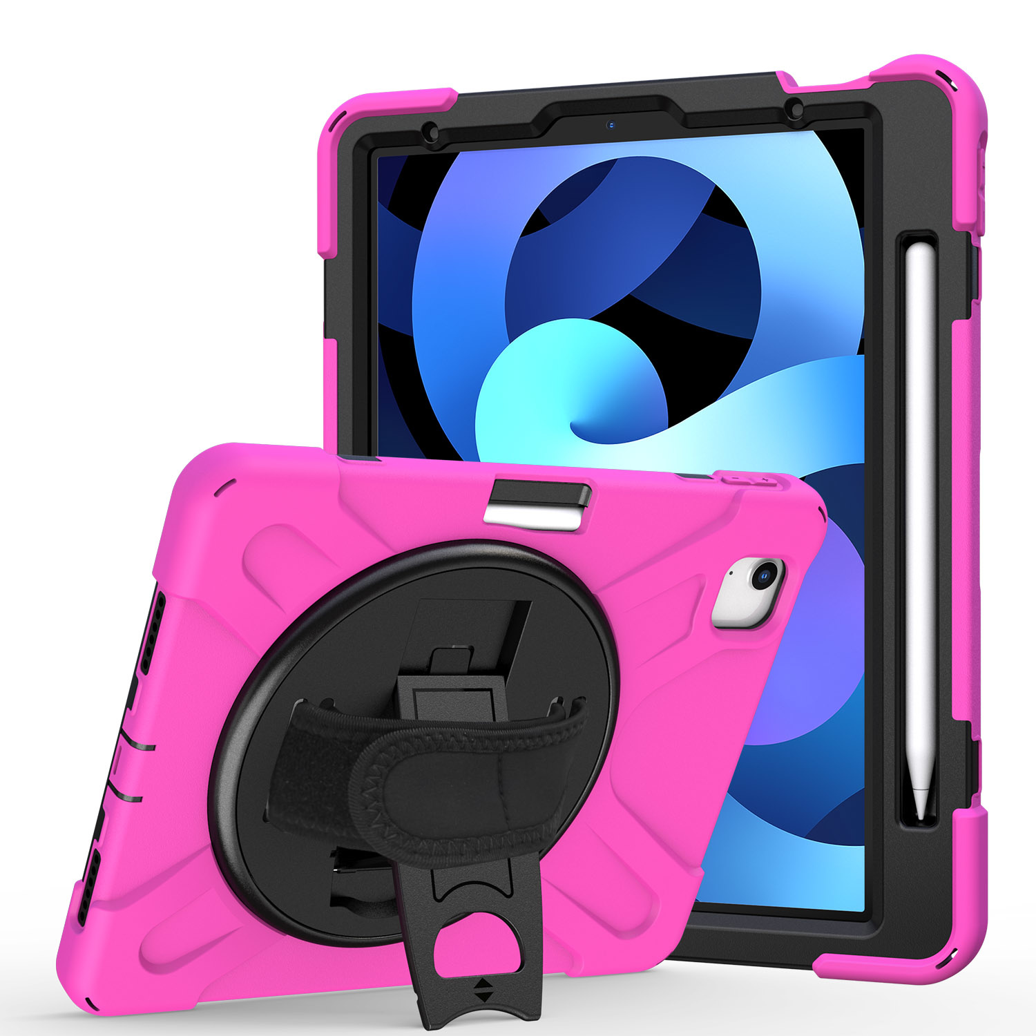 Case2go - Tablet Hoes geschikt voor Apple iPad Air 11 (2024) / Apple iPad Air 10.9 (2022) - Hand Strap Armor Case - met handvat en standaard - Magenta afbeelding