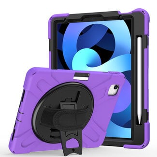 Case2go Case2go - Tablet Hoes geschikt voor Apple iPad Air 11 (2024) / Apple iPad Air 10.9 (2022) - Hand Strap Armor Case - met handvat en standaard - Paars