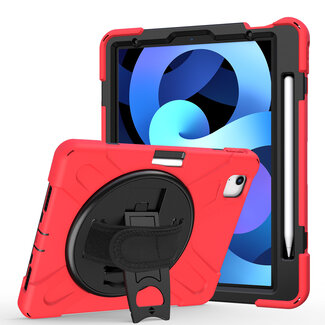 Case2go Case2go - Tablet Hoes geschikt voor iPad Air 10.9 (2022) - Hand Strap Armor Case - met handvat en standaard - Rood