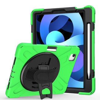 Case2go Case2go - Tablet Hoes geschikt voor iPad Air 10.9 (2022) - Hand Strap Armor Case - met handvat en standaard - Groen