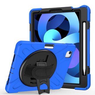 Case2go Case2go - Tablet Hoes geschikt voor iPad Air 10.9 (2022) - Hand Strap Armor Case - met handvat en standaard - Blauw