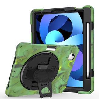 Case2go Case2go - Tablet Hoes geschikt voor Apple iPad Air 11 (2024) / Apple iPad Air 10.9 (2022) - Hand Strap Armor Case - met handvat en standaard - Camouflage