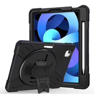 Case2go Case2go - Tablet Hoes geschikt voor iPad Air 10.9 (2022) - Hand Strap Armor Case - met handvat en standaard - Zwart