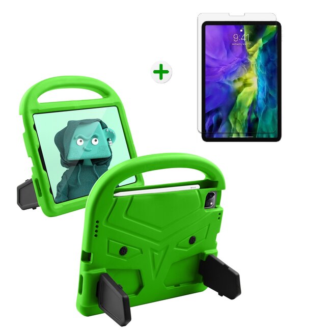Case2go - Tablet Hoes & Screenprotector geschikt voor iPad Air 2022 - 10.9 inch - Schokbestendige case met handvat - iPad hoes Kinderen - Groen