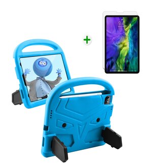 Case2go Case2go - Tablet Hoes & Screenprotector geschikt voor iPad Air 10.9 (2022) - 10.9 inch - Schokbestendige case met handvat - iPad hoes Kinderen - Blauw
