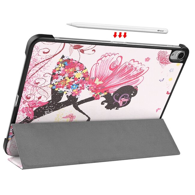 Case2go - Tablet Hoes & Screenprotector voor Apple iPad Air 2022 - 10.9 inch - Tri-Fold Book Case - Met Auto Sleep/Wake functie - Flower Fee