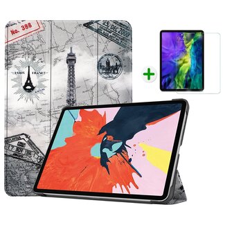 Case2go Case2go - Tablet Hoes & Screenprotector voor Apple iPad Air 2022 - 10.9 inch - Tri-Fold Book Case - Met Auto Sleep/Wake functie - Eiffeltoren