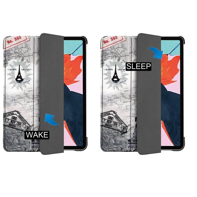 Case2go - Tablet Hoes & Screenprotector voor Apple iPad Air 2022 - 10.9 inch - Tri-Fold Book Case - Met Auto Sleep/Wake functie - Eiffeltoren