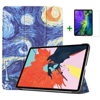 Case2go Case2go - Tablet Hoes & Screenprotector voor Apple iPad Air 2022 - 10.9 inch - Tri-Fold Book Case - Met Auto Sleep/Wake functie - Sterrenhemel