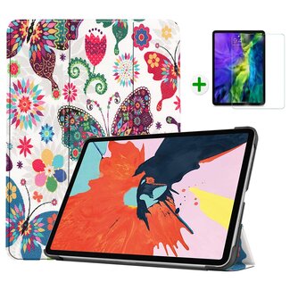 Case2go Case2go - Tablet Hoes & Screenprotector voor Apple iPad Air 2022 - 10.9 inch - Tri-Fold Book Case - Met Auto Sleep/Wake functie - Vlinders