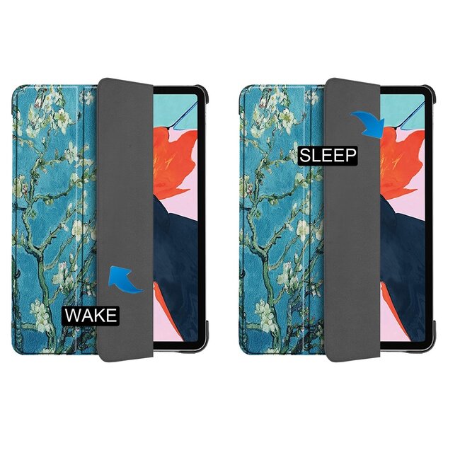 Case2go - Tablet Hoes & Screenprotector voor Apple iPad Air 2022 - 10.9 inch - Tri-Fold Book Case - Met Auto Sleep/Wake functie - Witte Bloesem