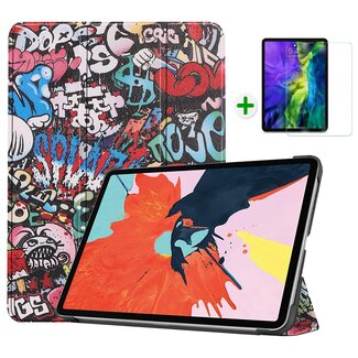 Case2go Case2go - Tablet Hoes & Screenprotector voor Apple iPad Air 2022 - 10.9 inch - Tri-Fold Book Case - Met Auto Sleep/Wake functie - Graffiti
