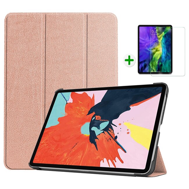 Case2go - Tablet Hoes & Screenprotector voor Apple iPad Air 2022 - 10.9 inch - Tri-Fold Book Case - Met Auto Sleep/Wake functie - Rosé Goud