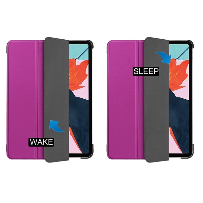 Case2go - Tablet hoes &amp; screenprotector geschikt voor Apple iPad Air 11 (2024) / Apple iPad Air 10.9 (2022) - Tri-Fold Book Case - Met Auto Sleep/Wake functie - Paars