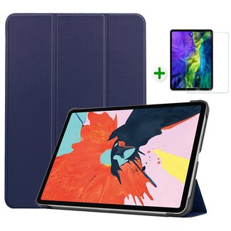 Case2go Case2go - Tablet Hoes & Screenprotector voor Apple iPad Air 2022 - 10.9 inch - Tri-Fold Book Case - Met Auto Sleep/Wake functie - Donker Blauw