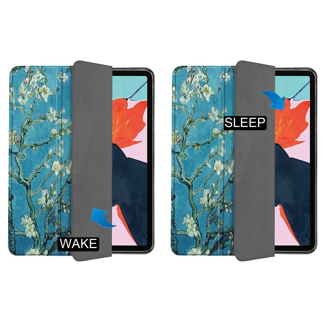 Case2go - Tablet Hoes geschikt voor Apple iPad Air 11 (2024) / Apple iPad Air 10.9 (2022) - Tri-Fold Book Case - Apple Pencil Houder - Witte Bloesem