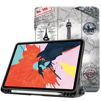 Case2go Case2go - Tablet Hoes geschikt voor Apple iPad Air 2022 - 10.9 inch - Tri-Fold Book Case - Apple Pencil Houder - Eiffeltoren