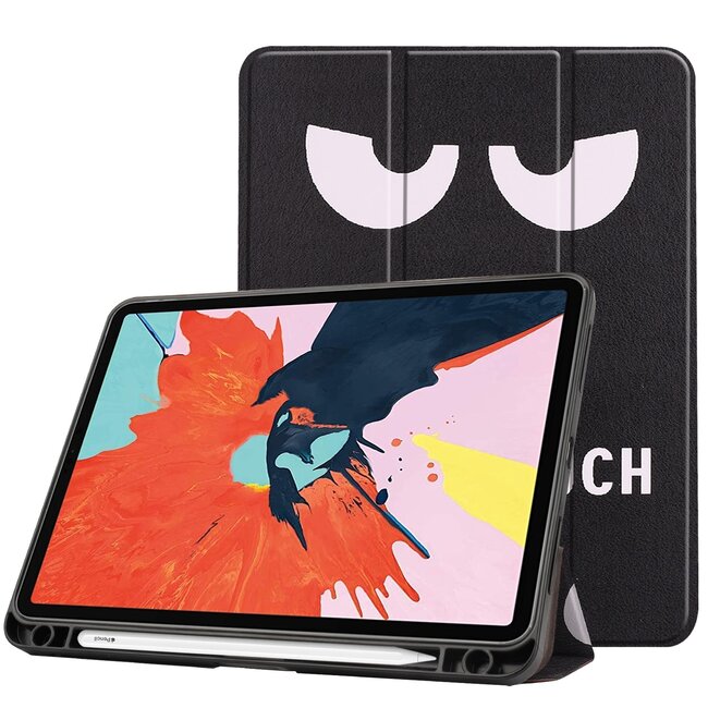 Case2go - Tablet Hoes geschikt voor Apple iPad Air 2022 - 10.9 inch - Tri-Fold Book Case - Apple Pencil Houder - Don't Touch Me