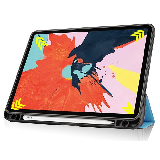 Case2go - Tablet Hoes geschikt voor Apple iPad Air 11 (2024) / Apple iPad Air 10.9 (2022) - Tri-Fold Book Case - Apple Pencil Houder - Licht Blauw