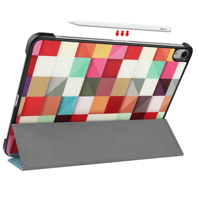 Case2go - Tablet hoes geschikt voor Apple iPad Air 11 (2024) / Apple iPad Air 10.9 (2022) - Tri fold Book Case - Met Auto Sleep/wake functie - Blocks