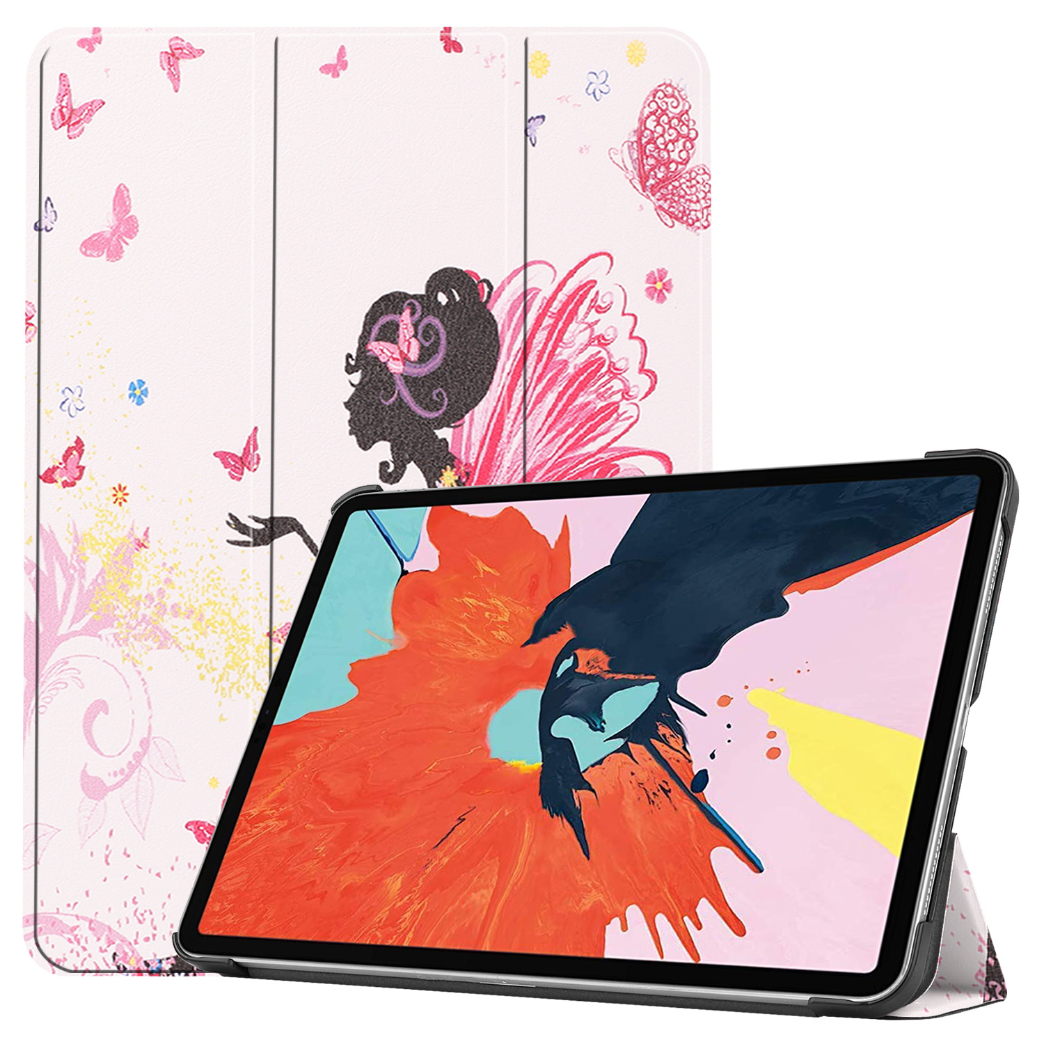 Case2go - Tablet hoes geschikt voor Apple iPad Air 11 (2024) / Apple iPad Air 10.9 (2022) - Tri fold Book Case - Met Auto Sleep/wake functie - Flower Fairy afbeelding