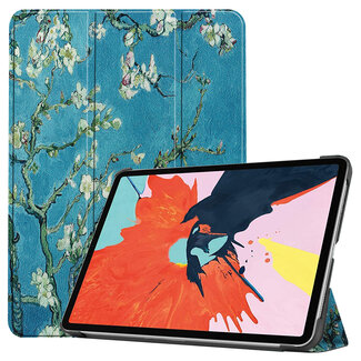 Case2go Case2go - Tablet hoes geschikt voor iPad Air 2022 - 10.9 Inch - Tri fold Book Case - Met Auto Sleep/wake functie - Witte Bloesem