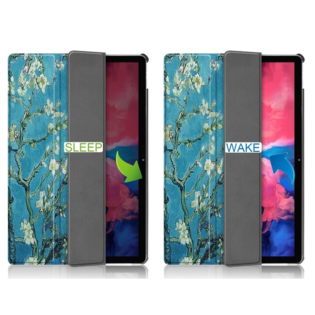 Tablet hoes & Screenprotector geschikt voor Lenovo Tab P11 - 11 Inch - Auto Wake/Sleep functie - Witte Bloesem