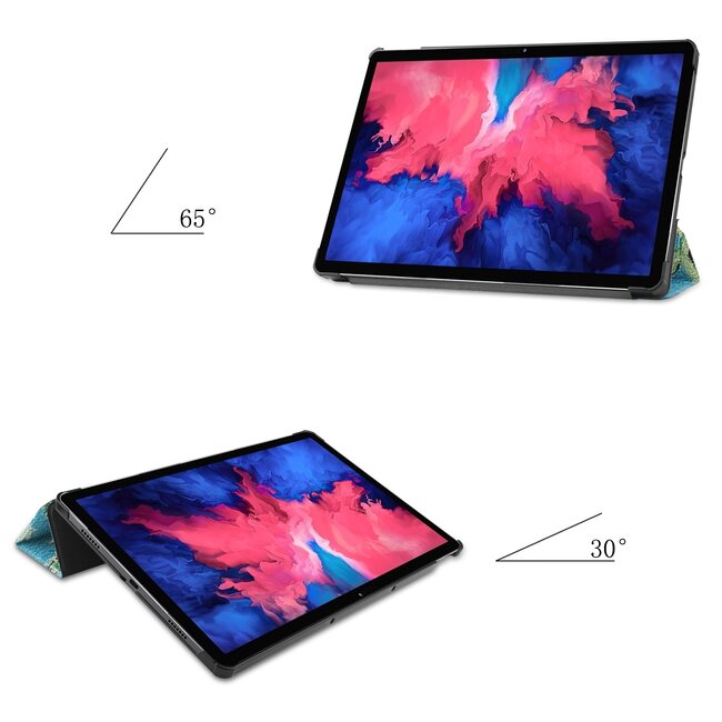 Tablet hoes & Screenprotector geschikt voor Lenovo Tab P11 - 11 Inch - Auto Wake/Sleep functie - Witte Bloesem