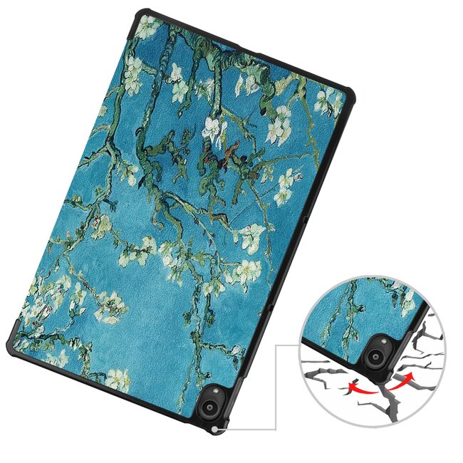Tablet hoes & Screenprotector geschikt voor Lenovo Tab P11 - 11 Inch - Auto Wake/Sleep functie - Witte Bloesem