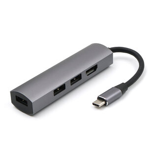 Case2go USB-C naar USB Splitter & HDMI Adapter USB Hub 3.0 - 4 Poorten - 4K- USB-C aansluiting - Aluminium - Grijs