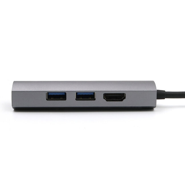 USB-C naar USB Splitter & HDMI Adapter USB Hub 3.0 - 4 Poorten - 4K- USB-C aansluiting - Aluminium - Grijs