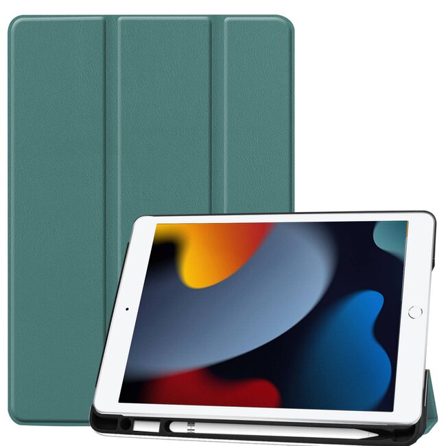 Hoesje voor iPad 10.2 inch 2019 / 2020 / 2021 - Tri-Fold Book Case Met Apple Pencil Houder - Donker Groen