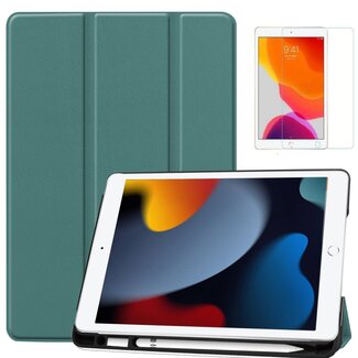 Case2go iPad 10.2 inch 2019 / 2020 / 2021 hoes - Tri-Fold Book Case met Apple Pencil houder + Screenprotector - Donker Groen