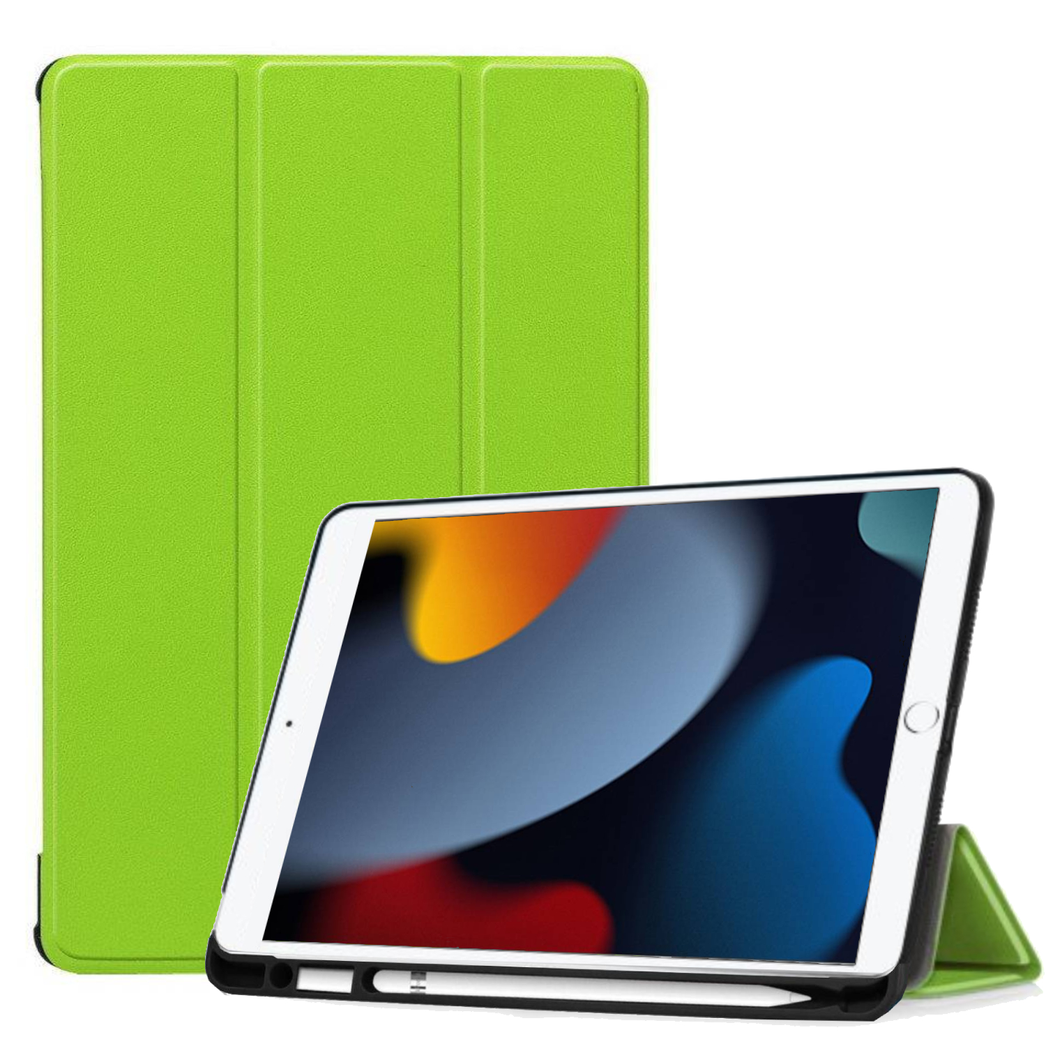 Tablet hoes geschikt voor iPad 2021 / 2020 / 2019 Hoes met Apple Pencil Houder &amp; Auto Sleep/Wake functie - Tri-Fold book Case - 10.2 inch - Licht Groen afbeelding