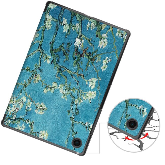 Hoesje geschikt voor Samsung Galaxy Tab A8 Hoes - Samsung Tab A8 Hoes met Auto Wake Functie - Witte Bloesem
