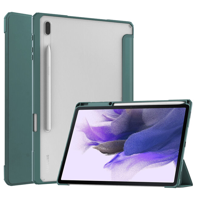 Case2go - Hoes geschikt voor Samsung Galaxy Tab S7 Plus (2020) Hoes - Tri-Fold Transparante Cover - Met Pencil Houder - Donker Groen