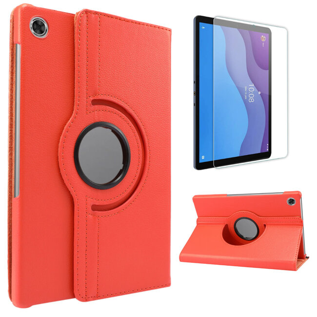 Case2go - Tablet hoes geschikt voor Lenovo Tab M10 HD - 2e Generatie - Draaibare Book Case Cover + Screenprotector - 10.1 Inch - Oranje