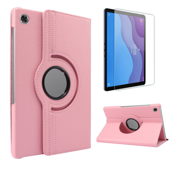 Case2go - Tablet hoes geschikt voor Lenovo Tab M10 HD - 2e Generatie - Draaibare Book Case Cover + Screenprotector - 10.1 Inch - Roze