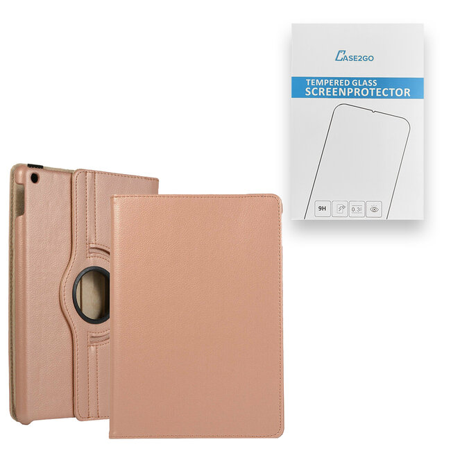 Case2go - Tablet hoes geschikt voor iPad 10.2 inch 2019 / 2020 / 2021 - Draaibare Book Case + Screenprotector - Rose-Goud